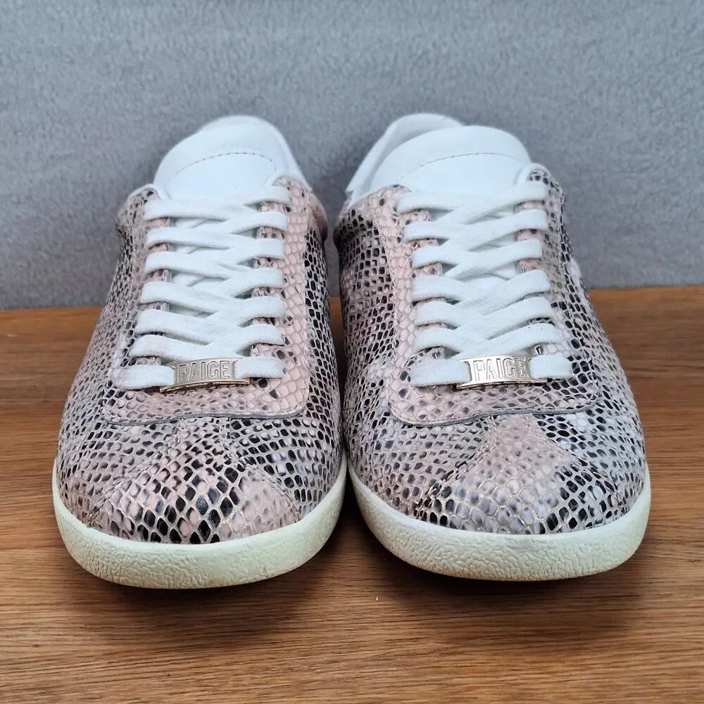 Paige Amy Women's 7 Sneakers Pink Multi Embossed Snakeskin Leather Casual